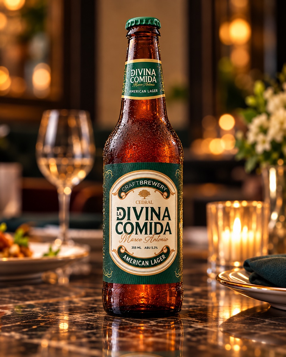 Botella de La Divina Comida · etiqueta al frente