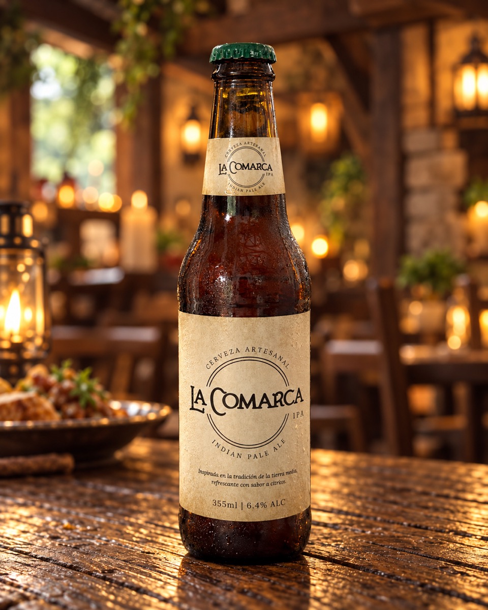 Botella de La Comarca · etiqueta al frente